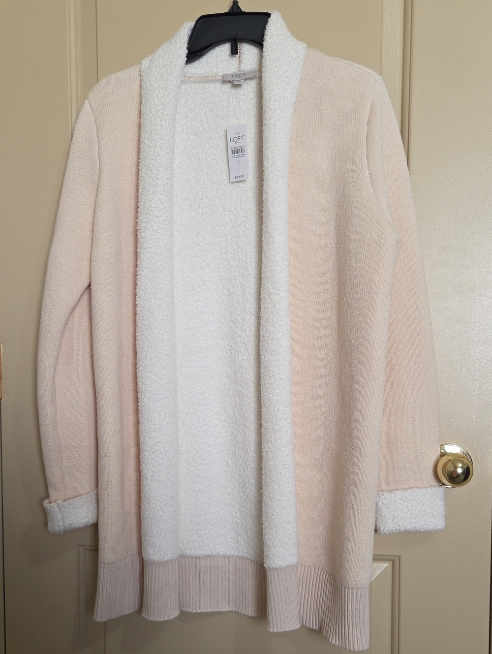 LOFT Cream & Blush Open-Front Cozy Cardigan Sweater